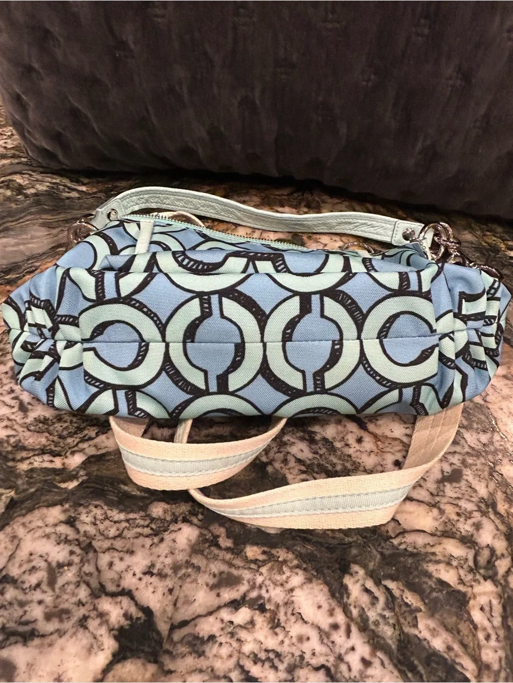 Coach Y2K Light-Blue and Black Poppy 3D Op Art Groovy Shoulder Bag